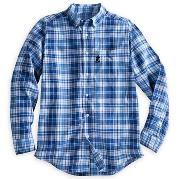 Disney Parks Mens Mickey Mouse Logo Button Down Shirt Size XL Blue Plaid Preppy - Picture 11 of 12